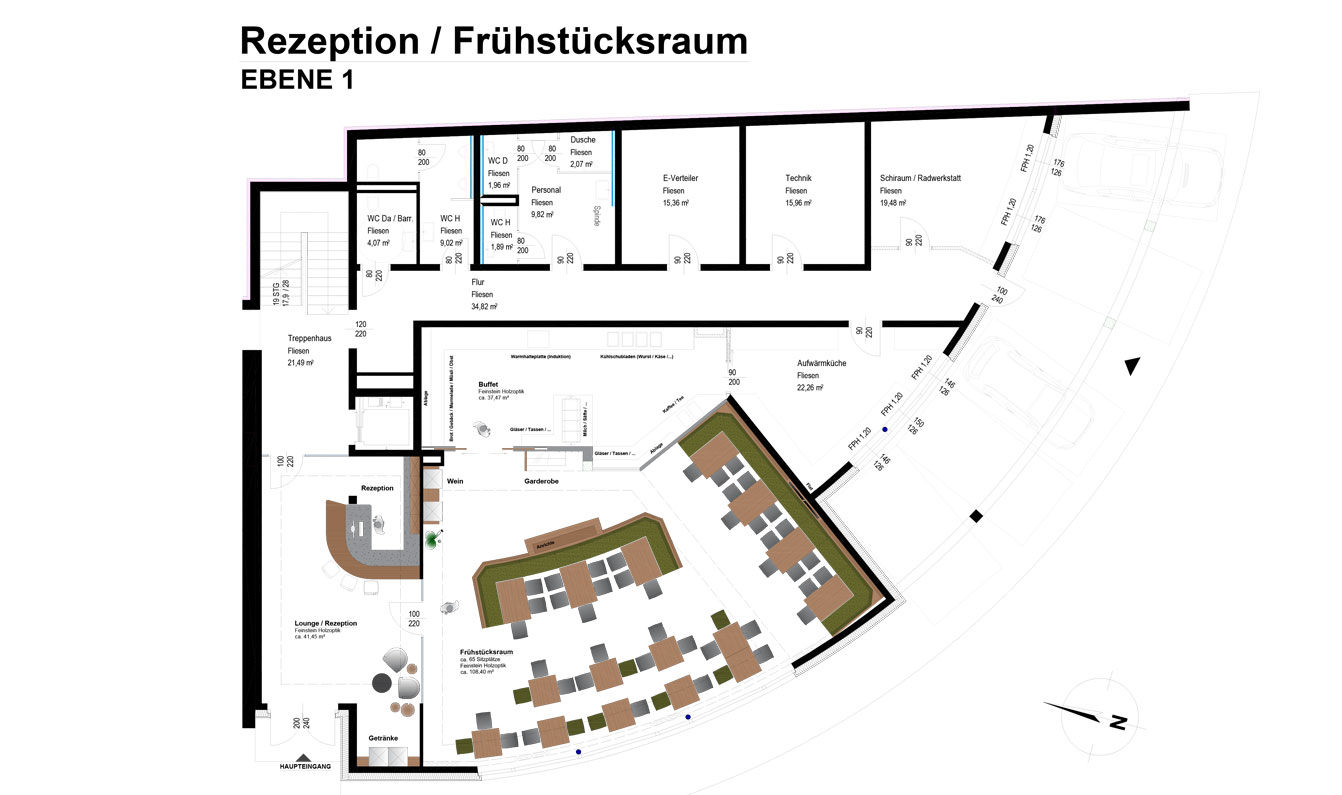 Grundriss Rezeption und Fr&uuml;hst&uuml;cksraum
